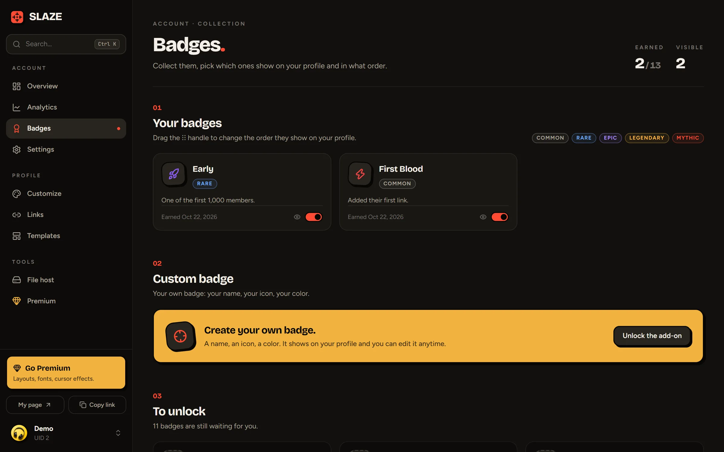 The Badges page
