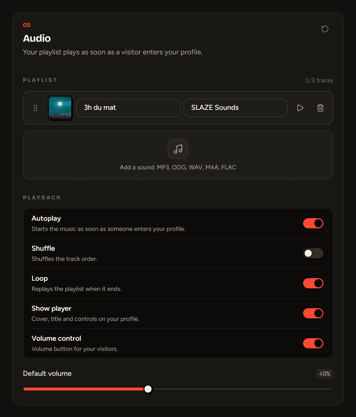 The Audio section