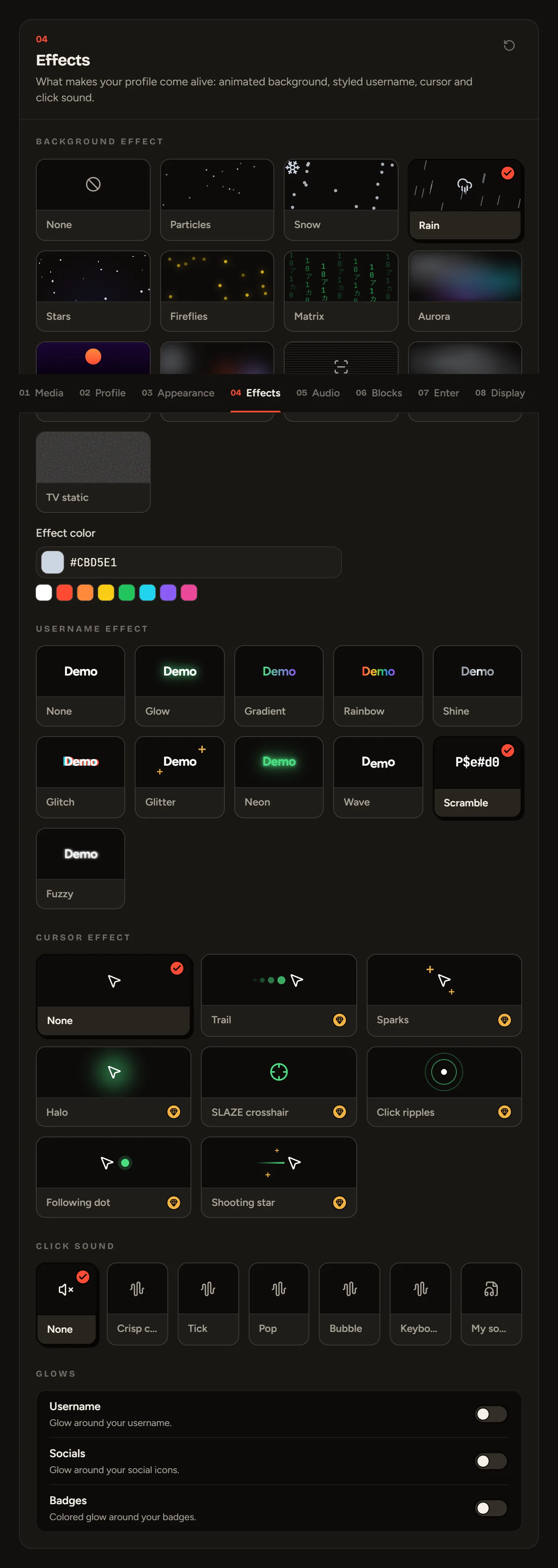 The Effects section