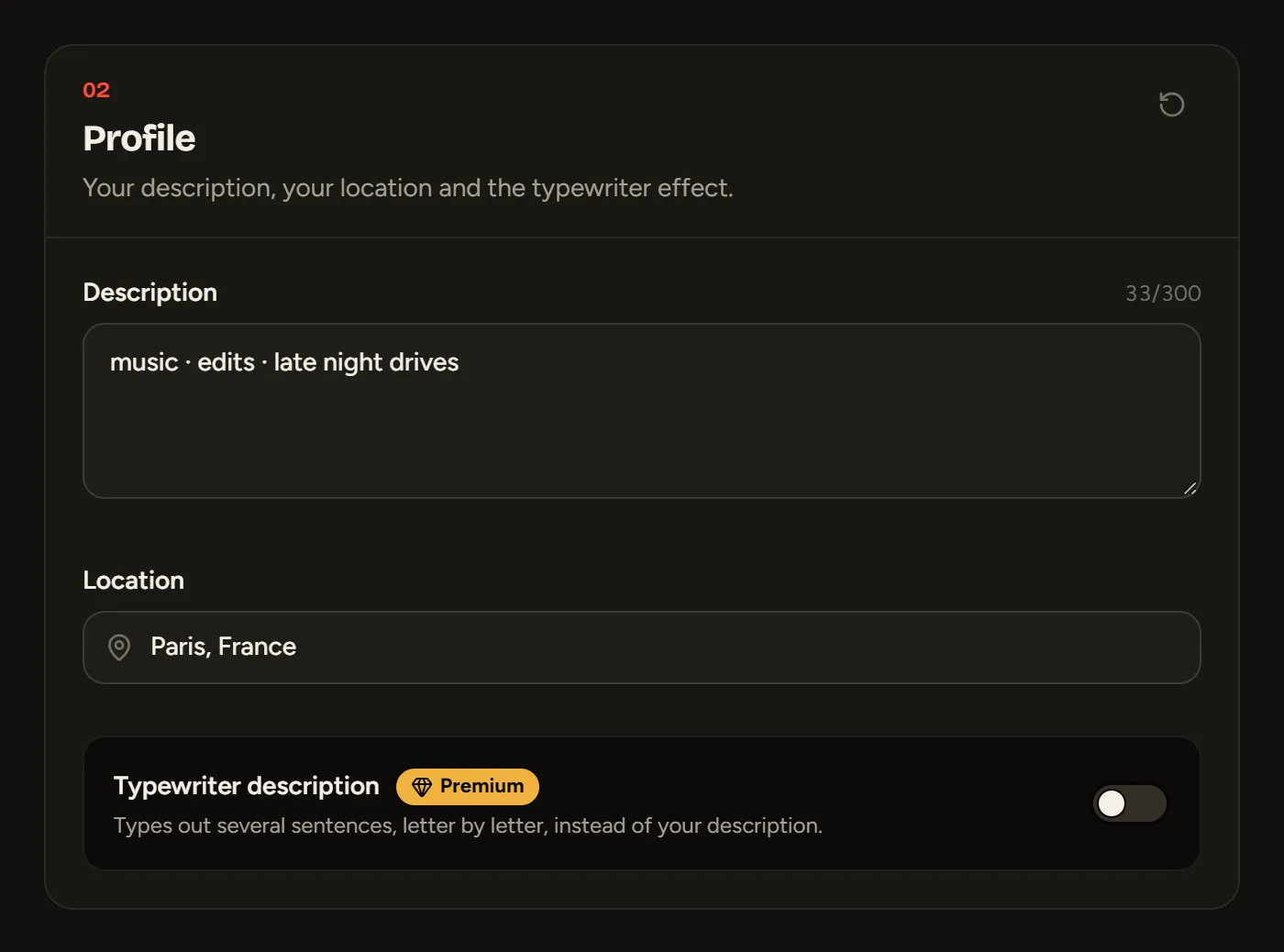 The Profile section