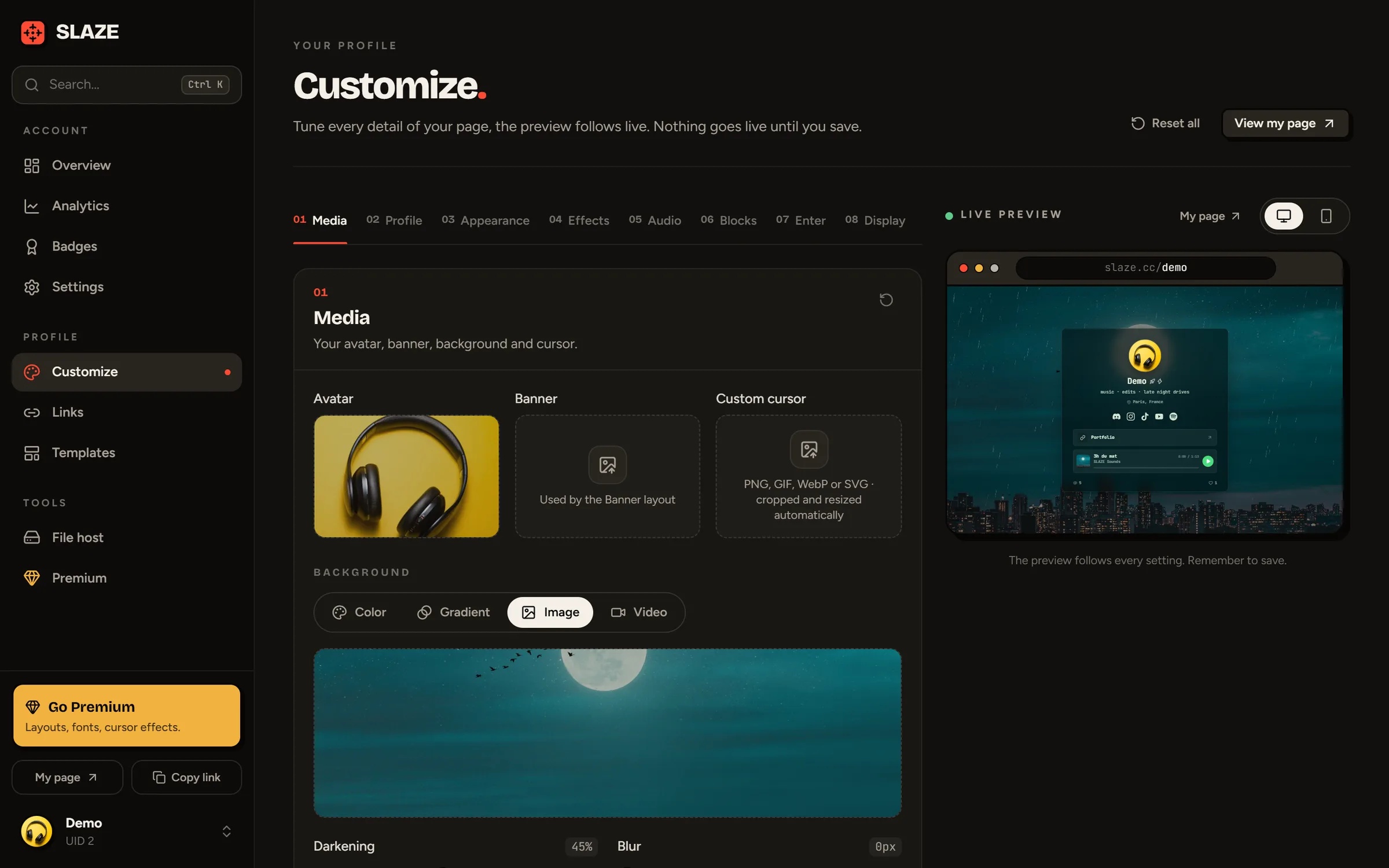 The profile editor