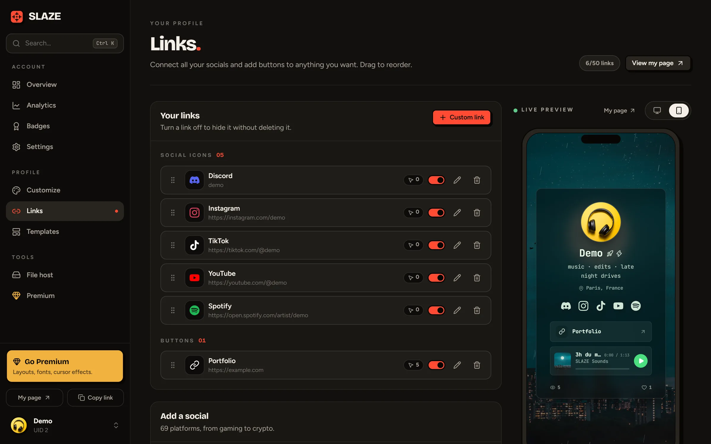 The Links page
