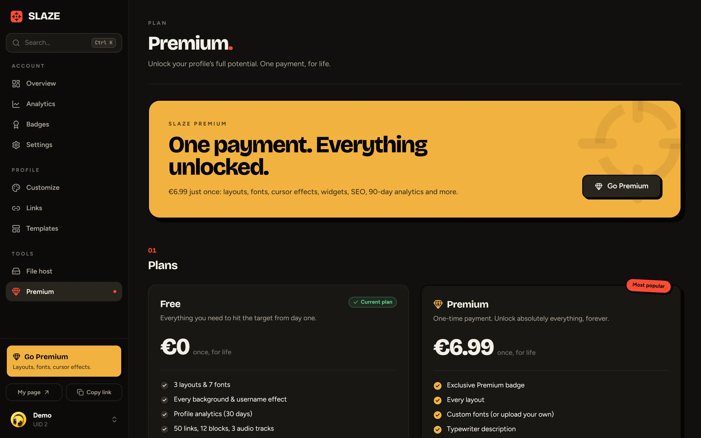 The Premium page