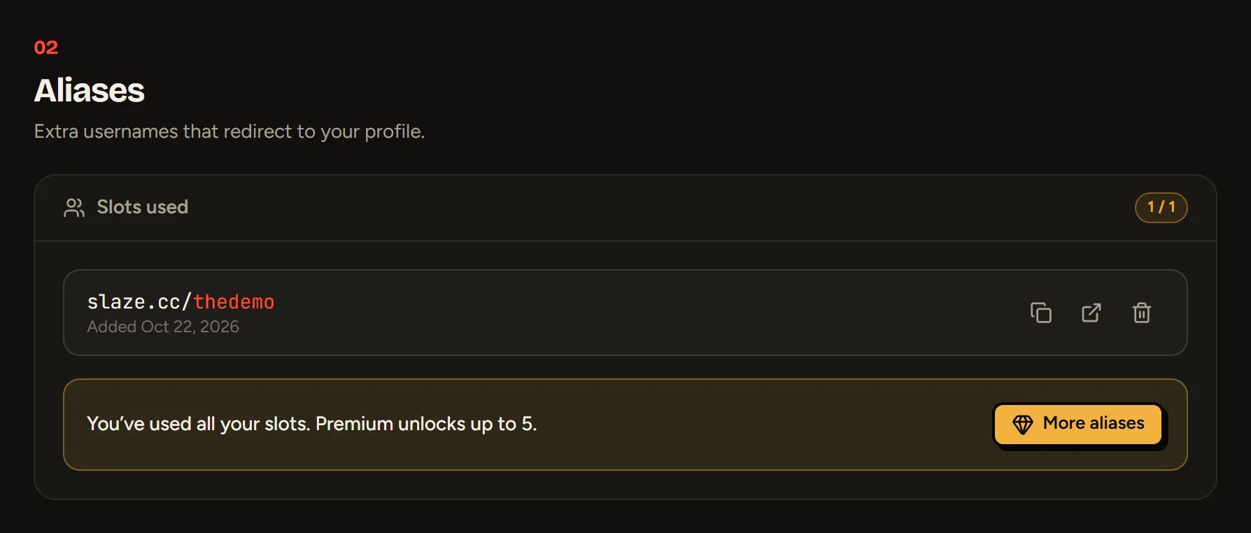 The Aliases section in settings