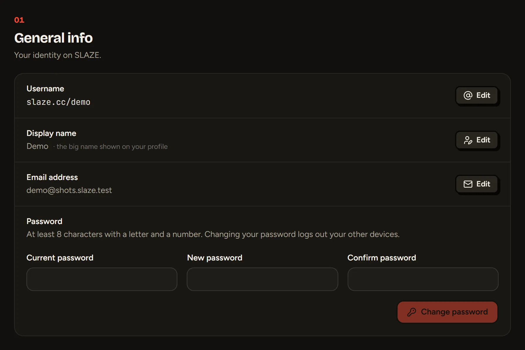 The Info section in settings