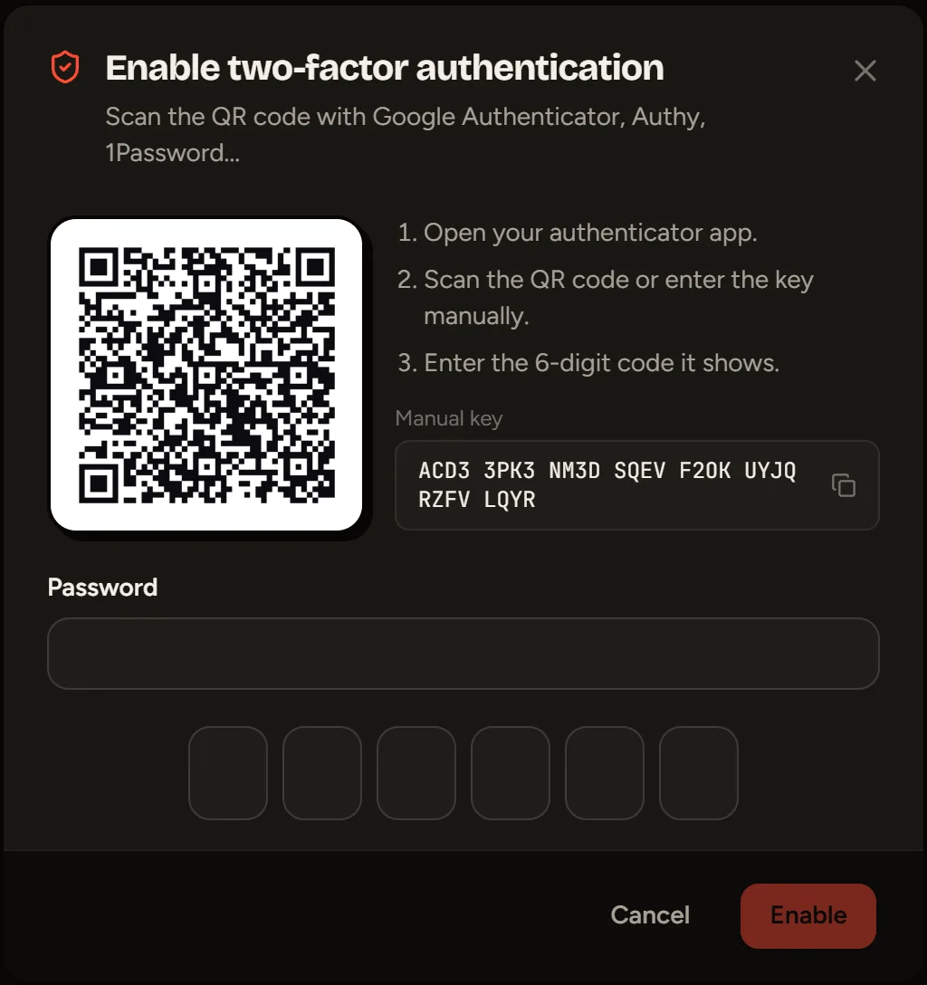 Turning on two-factor authentication