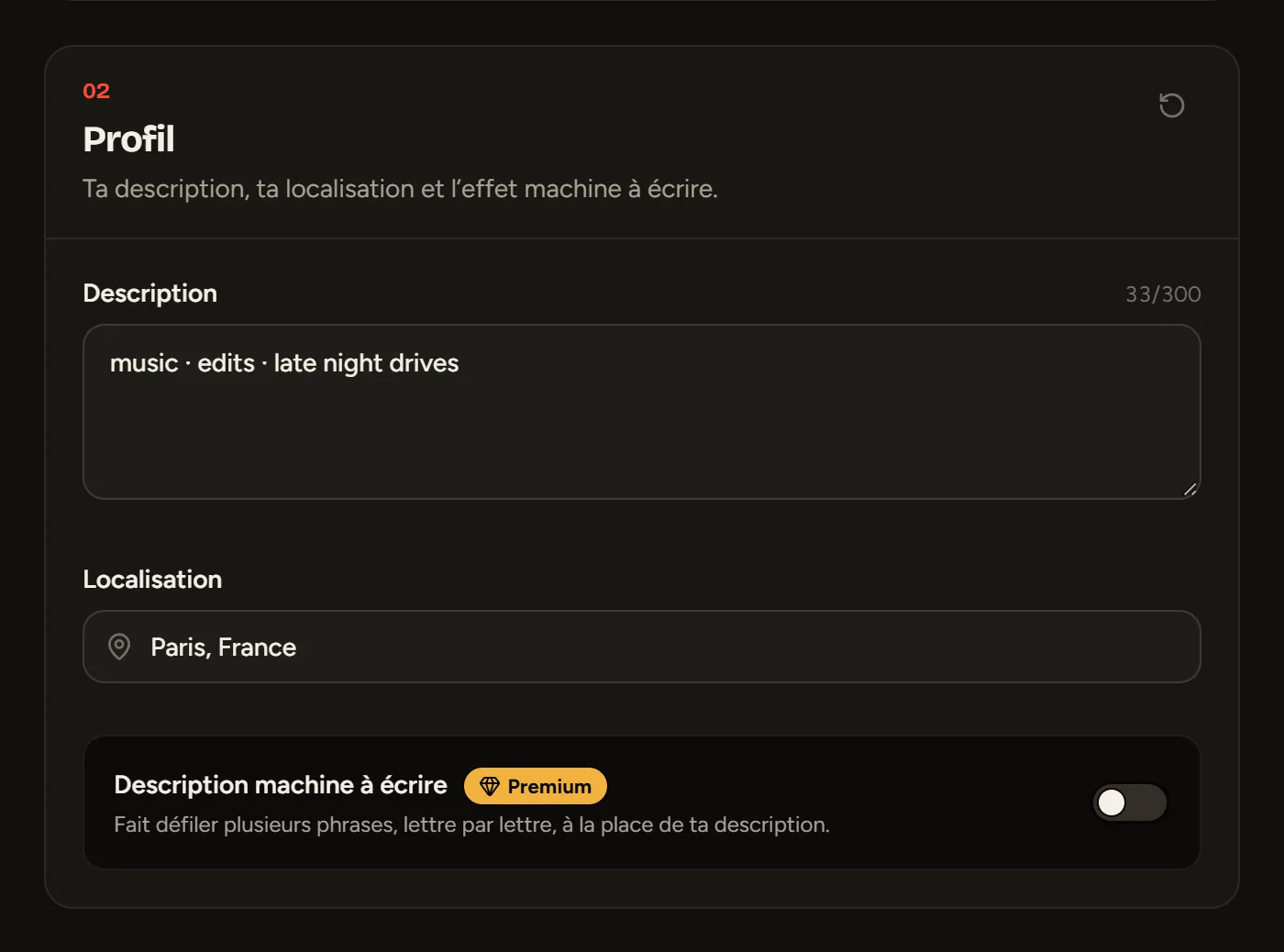 La section Profil